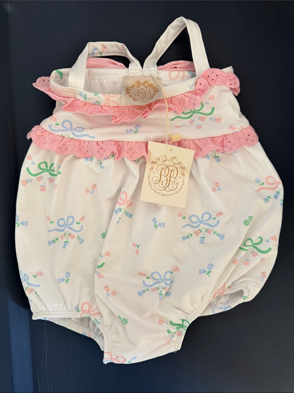 The Beaufort Bonnet Company Pink & Cream Ruffle One-Piece Swim Suit